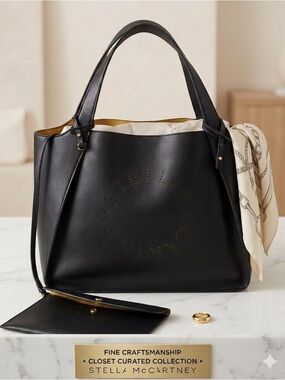 ✨ STELLA McCARTNEY Black Stella Logo Tote Bag ✨ W/ Pouch!  Like New Condition